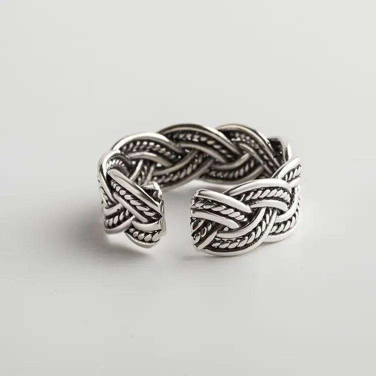 Open-Cut Hemp Rope Silver Ring