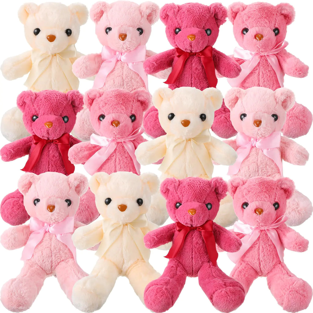 Shappy 12 Pcs Valentines Day Bear Stuffed Animal Set 11.8 Bear Plush Toy with Ribbon Bow Soft Cuddly Pink Bear for Her Girlfriend Lover Mom Classroom Birthday Valentine Party Favors Gifts Prizes