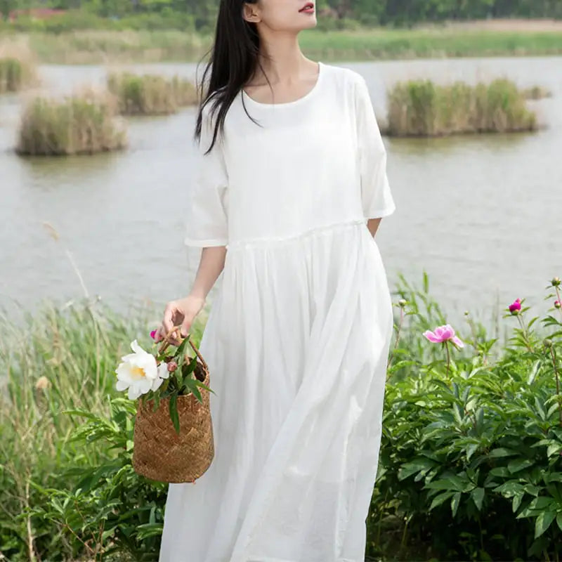 Literature Art Women's Solid Color Cotton Hemp Skirt