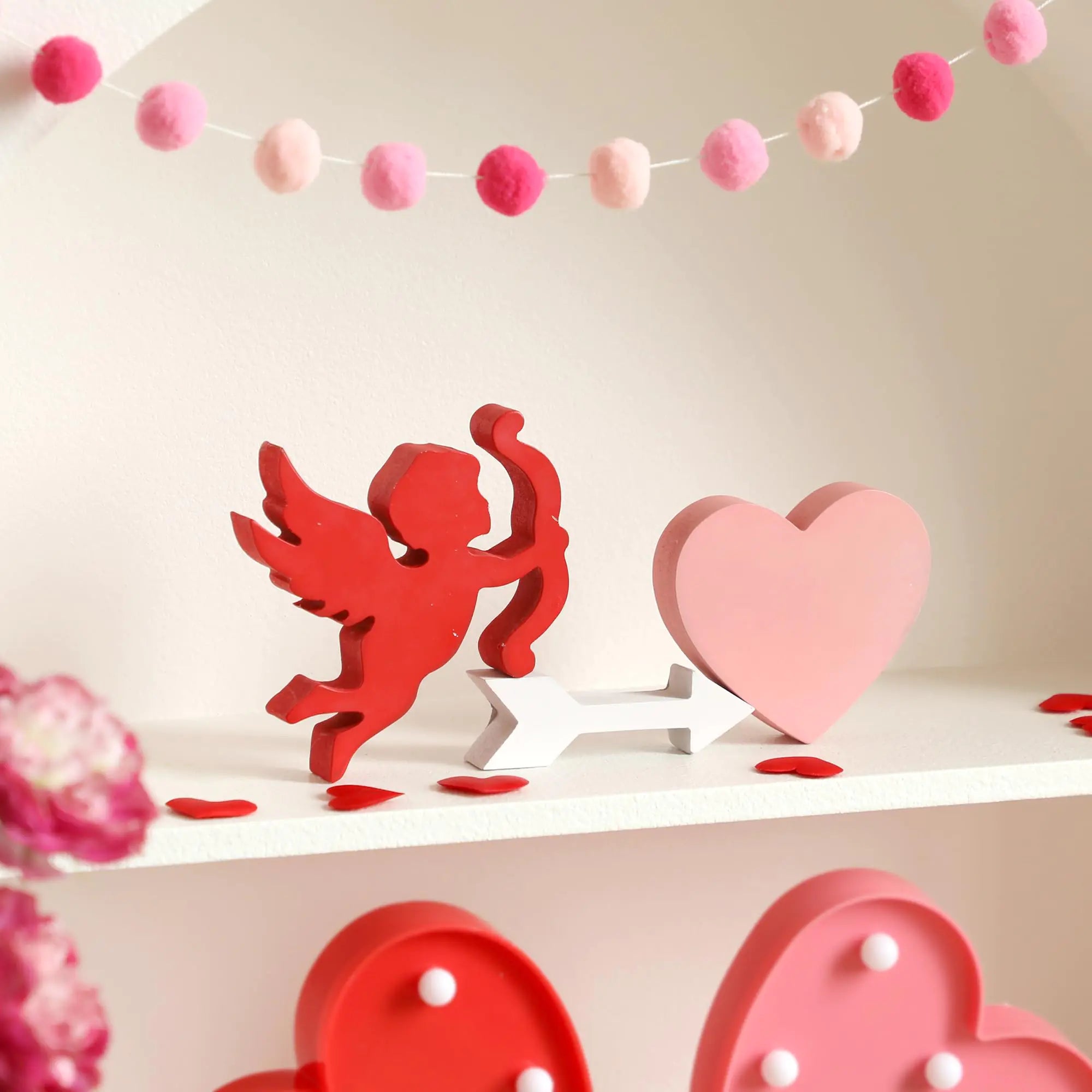 3PCS Valentines Day Decor Cupids Love Arrow Pink Heart Wood Tiered Tray Table Decorations Sign Centerpieces for Valentines Day Table MantelRomantic Valentines Day Wedding Party Gifts