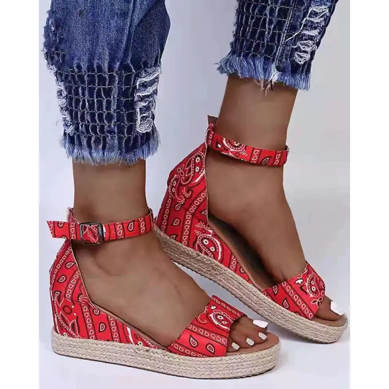 Hemp Rope Women's Sandals with Cashew Flower Detail