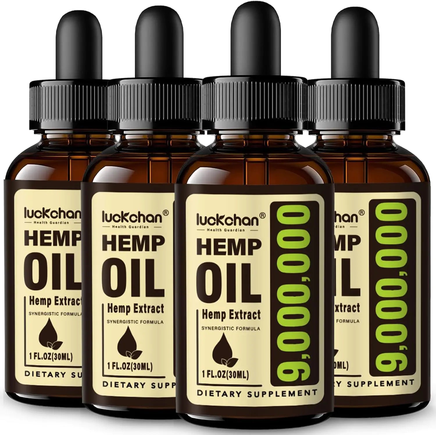 LUCKCHAN Hemp Oil Organic Extra Strength (4-Pack) High Potency Hemp Drops Natural Hemp Extract Non-GMO Low Sugar Made in USA (Natural)