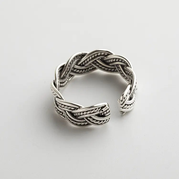 Open-Cut Hemp Rope Silver Ring