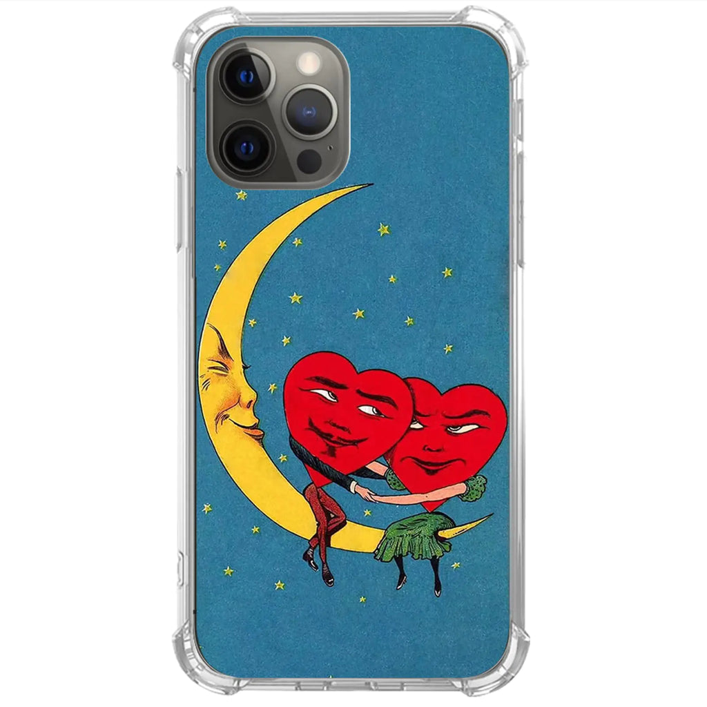 Oubliert Funny Vintage Lovers and Moon Case Compatible with iPhone 12/12 Pro Trippy Hippie Lovers TPU Case Love You to The Moon Case for iPhone 12/12 Pro for Valentine Day Gift