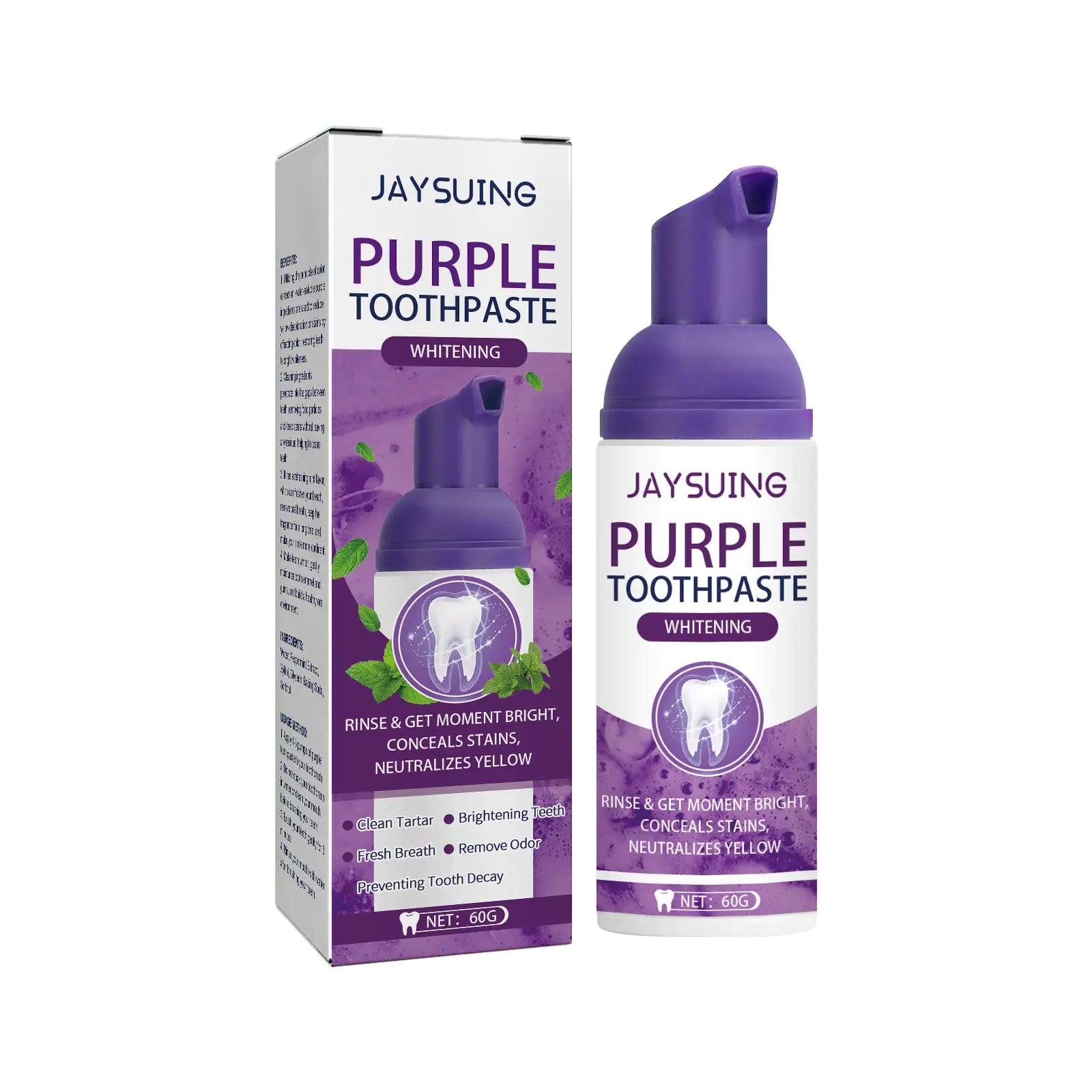 Jaysuing Purple Tooth Whitening Toothpaste, Brightens Teeth Cleans Stains And Relieves Bad Breath Beautiful Teeth Toothpaste