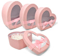 Gift Boutique Valentines Day Heart Shaped Gift Boxes 3 Pack Pink Valentine Hearts Treat Box with Window & Bows on Lids Nesting Cardboard Cookie Box for Gift Decorative Present Packaging