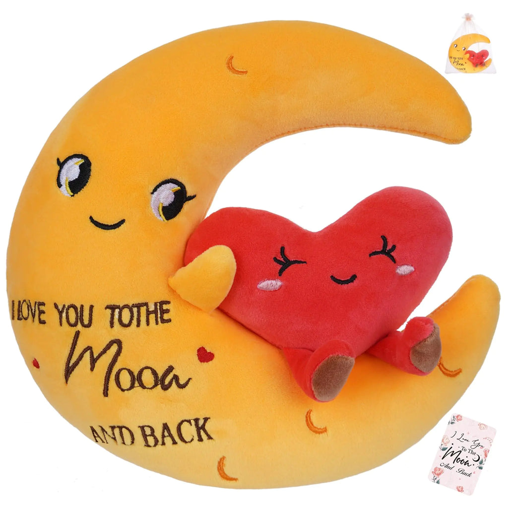 Valentines Day Moon Stuffed Animal - Moon Plush Love Plush Adorable I Love You to The Moon and Back Valentines Day Gifts for Girl Friend 10 inch