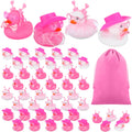 Funrous 48 Pcs Valentines Day Gift Ducks Pink Valentine Rubber Ducks Accessories with Pink Sunglasses Hat Headband Tie Skirt Mini Bathtub Duckies for Wedding Holiday Toys Classroom Gift Exchange Prize