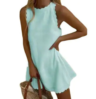 Embroidered Ruffled Women's Dress in Cotton Hemp