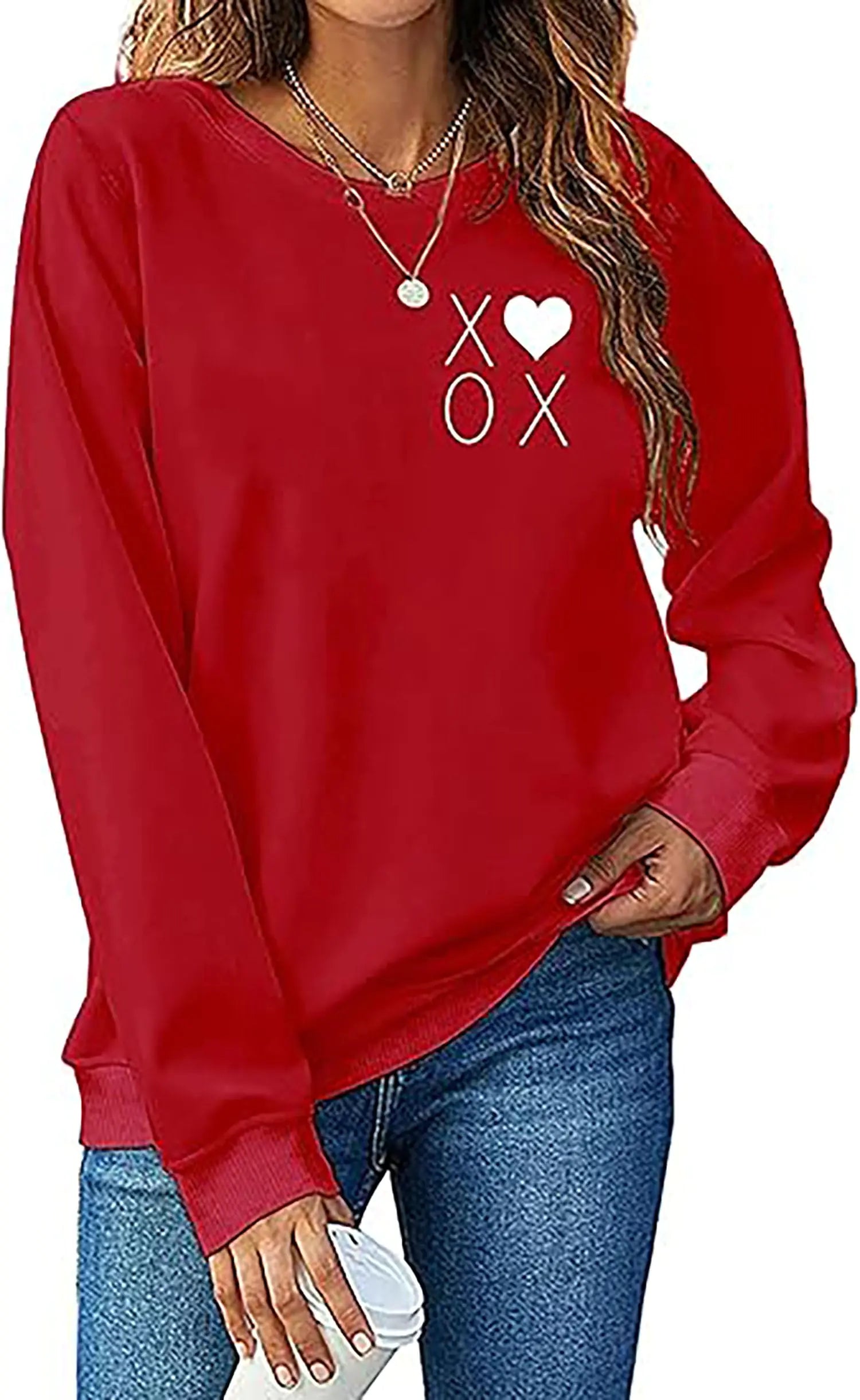 LYEIAO Valentines Day Sweatshirt for Women Love Heart Graphic Shirt Casual Valentines Gifts Long Sleeve Pullover Tops(Red6M)