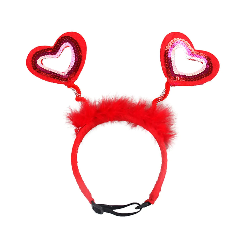 Soochat Valentines Day Pet Headbands Dogs Cats Sequins Heart Head Boppers - Valentines Day Pet Costume Accessories