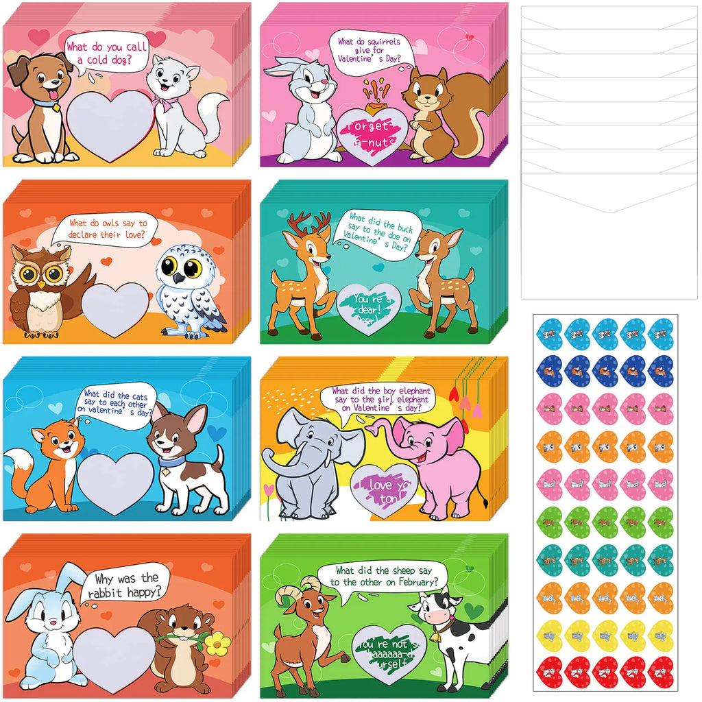 40 Pack Animal Scratch-Off Valentine Jokes Cards for Kids with Envelopes Stickers Pet Valentines Day Exchange Cards Dog Cat Funny Jokes for School Classroom Boys Girls Exchange Gift Games Party Favor