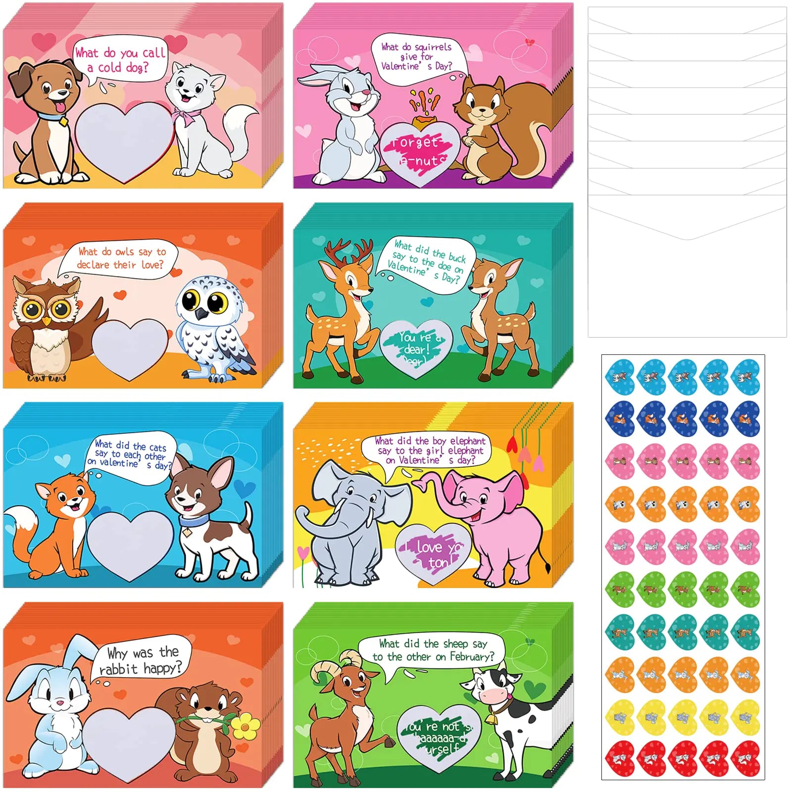 40 Pack Animal Scratch-Off Valentine Jokes Cards for Kids with Envelopes Stickers Pet Valentines Day Exchange Cards Dog Cat Funny Jokes for School Classroom Boys Girls Exchange Gift Games Party Favor