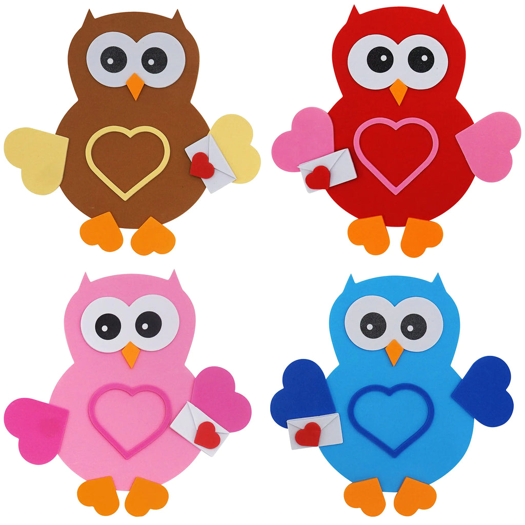 Valentines Day Owl Magnet Craft for Kids (12 Pack) Foam Valentines Day Craft for Kids Classroom DIY Activity Bulk Individually Wrapped by 4Es Novelty