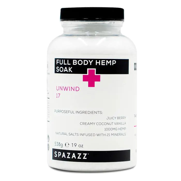 Spazazz Full Body Hemp Soak - 1000mg Hemp - Spa Hot Tub & Bath Aromatherapy Bath Salt Crystals - 538g/19oz (Unwind 17)