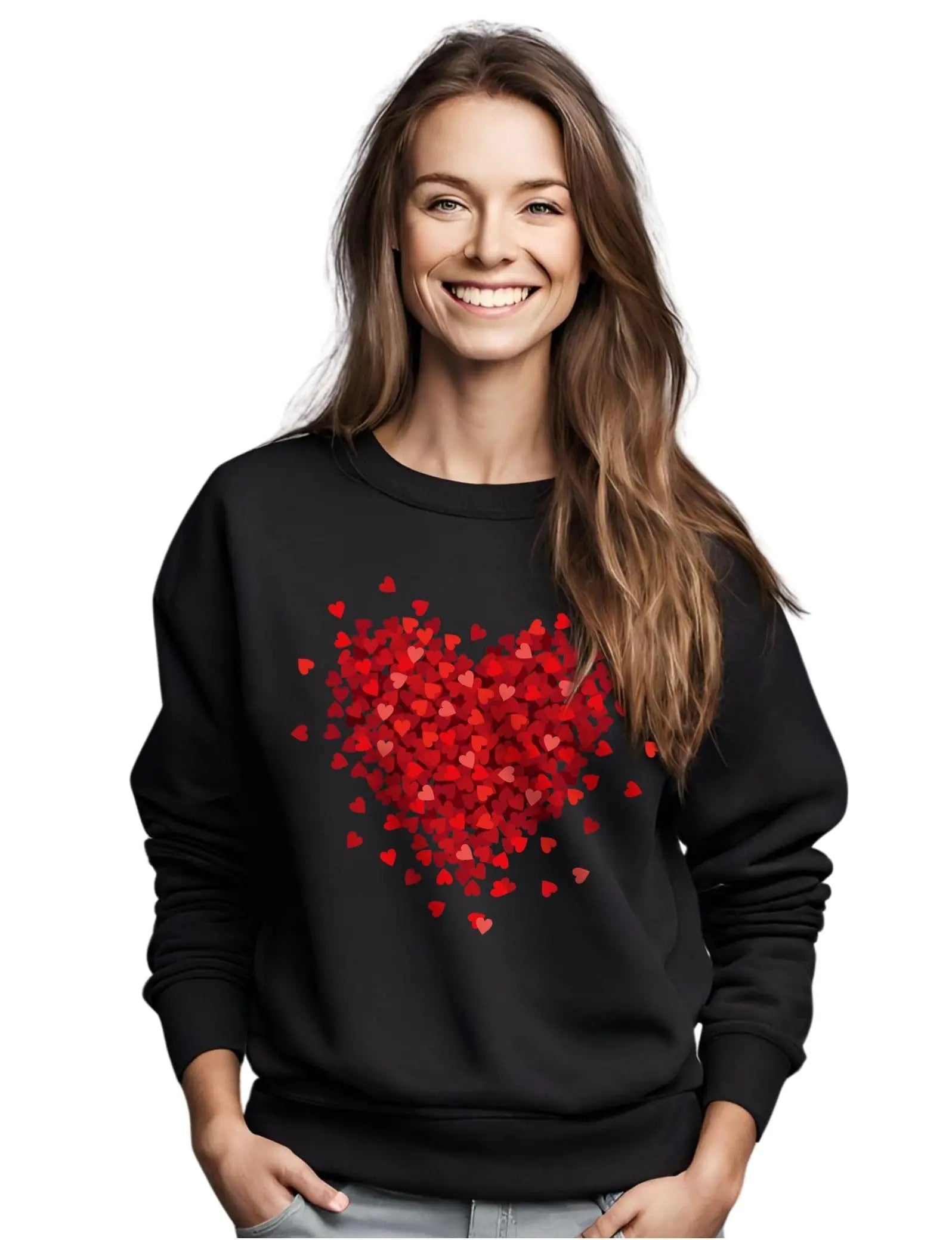 Tegoprints Womens Valentines Day Sweatshirt Love Heart Valentines Long Sleeve Black Small