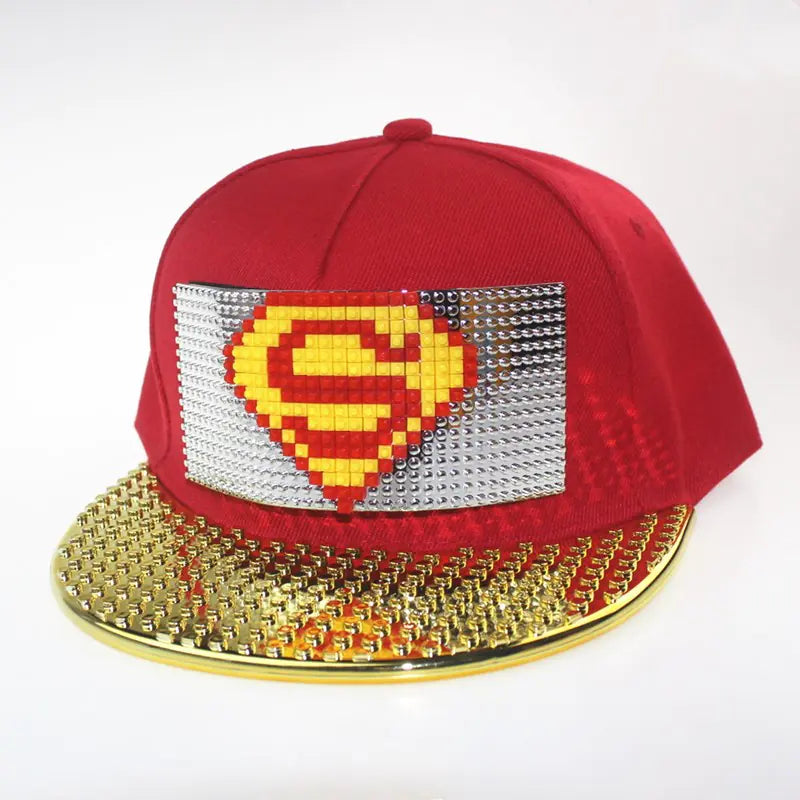 DIY Pixelated LEGO Cap in Gold and Silver Colors