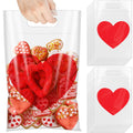 Kolldenn 100 Pcs Valentines Day Heart Treat Bags with Handles Bulk Valentines Sealing Gift Bags for Candy Snacks Party Favours