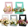 BEISHIDA 5 PCS Pink Flower Bouquet Boxes Craft Paper Gift Bags with Handle for Bouquet Packaging Floral Wrap Florist Supplies Basket Graduation Wedding Valentine Gift Crafts(8 x 4.7 x 12.6 in)