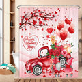 Wathon Happy Valentines Day Shower Curtain with Red Truck Carrying Balloons Rose Flowers Heart Tree Love Romance Valentines Gnomes Polyester Bath Curtain with Hooks 72X72 Inches