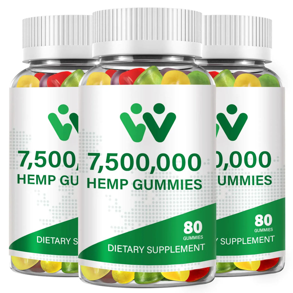 3 Packs Organic Hemp Gummies 7500000 High Strength - High Potency Hemp Oil Infused Gummies - Natural Hemp Candy Supplements - 240 Gummies