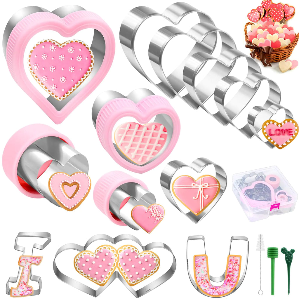 Qinzave 15 Pieces Heart Cookie Cutter Set 9 Sizes Mini Medium Large Heart Shaped Cookie Cutter Stainless Steel Valentine Cookie Cutter Set for Sandwiches Cookie Biscuits Bread Fruits Vegetables