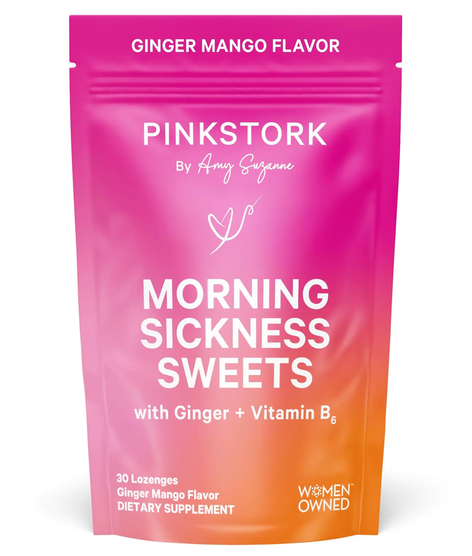 Pink Stork Morning Sickness Sweets Organic Mango Ginger Candy with Vitamin B6 for Morning Sickness Motion Sickness Prenatal Heartburn - Pregnancy Must Haves - 30 Wrapped Drops