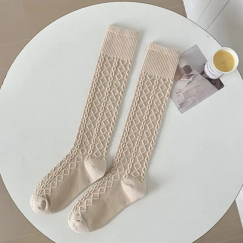 Knee-Length Cashmere Socks in Warm Hemp Pattern