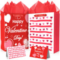 2PCS 13" Valentines Gift Bags with Tissue Paper and Card Valentine Day Gift Bag for Kids and Adults Love Heart Treat Wrapping Bags for Valentines Day Wedding Anniversary Party Favors Supplies