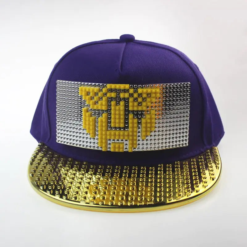 DIY Pixelated LEGO Cap in Gold and Silver Colors