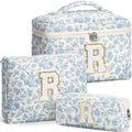 Birthday Gifts for Teen Girls Women Personalized Initial Makeup Bag Quilted Cosmetic Bag Floral Make Up Bag Travel Toiletry Bag Teen Girl Gift Trendy Stuff Valentine Day Gift for Mom Daughter Friend