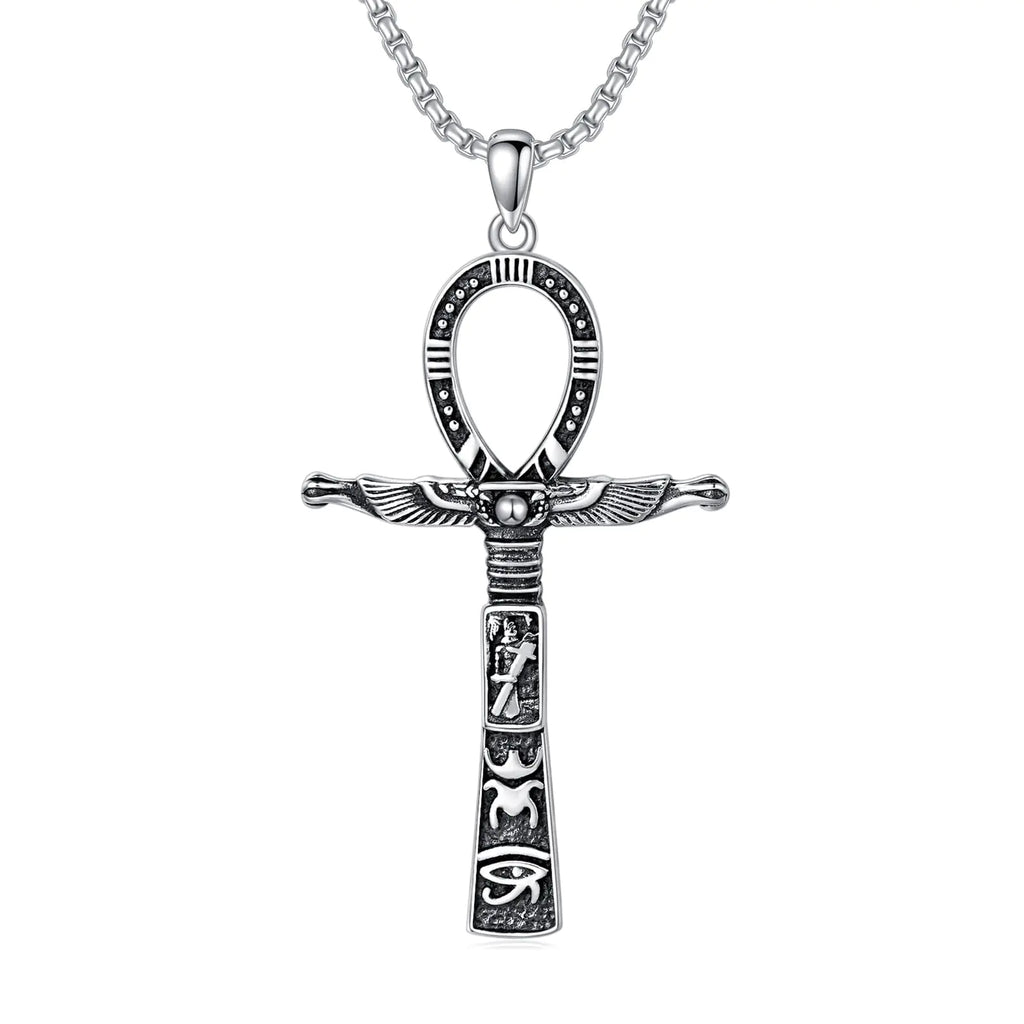 Swordgod Ankh Necklace Men 925 Sterling Silver Ankh Necklace Egyptian Necklace Ankh Cross Necklace Ankh Necklace for Men Fathers Day Valentine Day Birthday Anniversary Christmas Gifts for Men Him