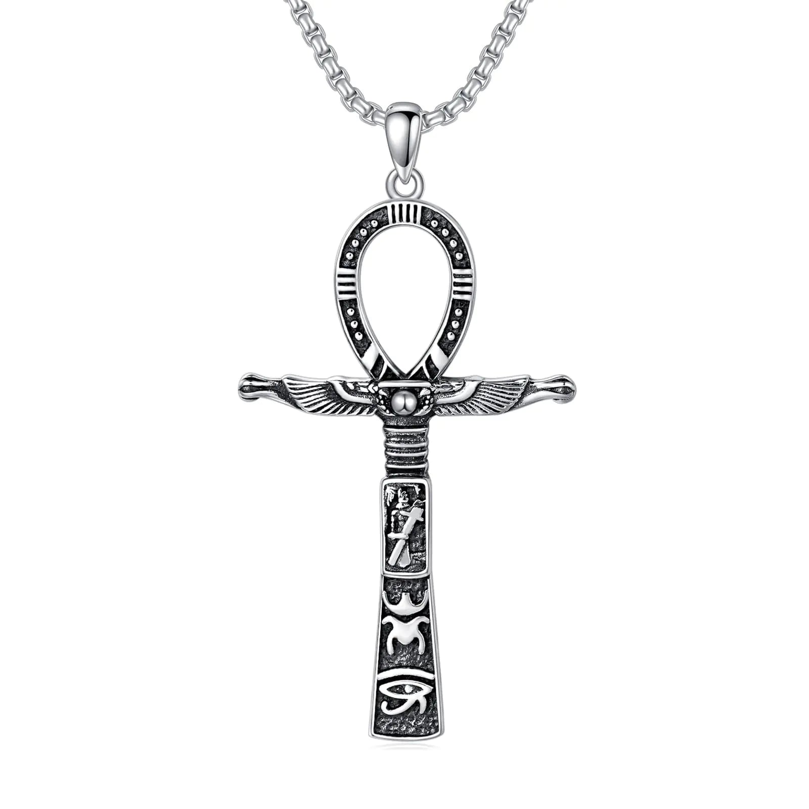 Swordgod Ankh Necklace Men 925 Sterling Silver Ankh Necklace Egyptian Necklace Ankh Cross Necklace Ankh Necklace for Men Fathers Day Valentine Day Birthday Anniversary Christmas Gifts for Men Him