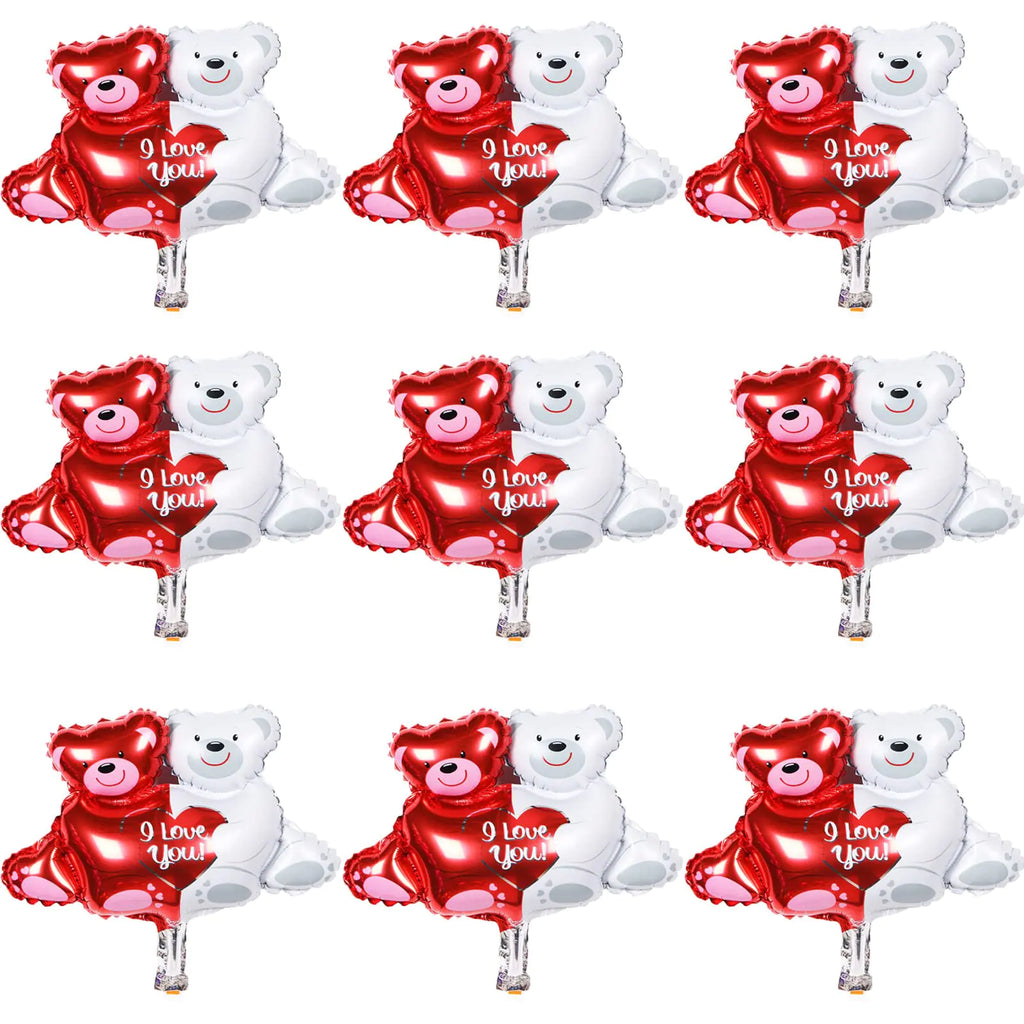 15Pcs Valentines Day Balloons Mini Hugging Bear Foil Balloons for Valentines Day Wedding Anniversary Propose Marriage Party Decorations Supplies