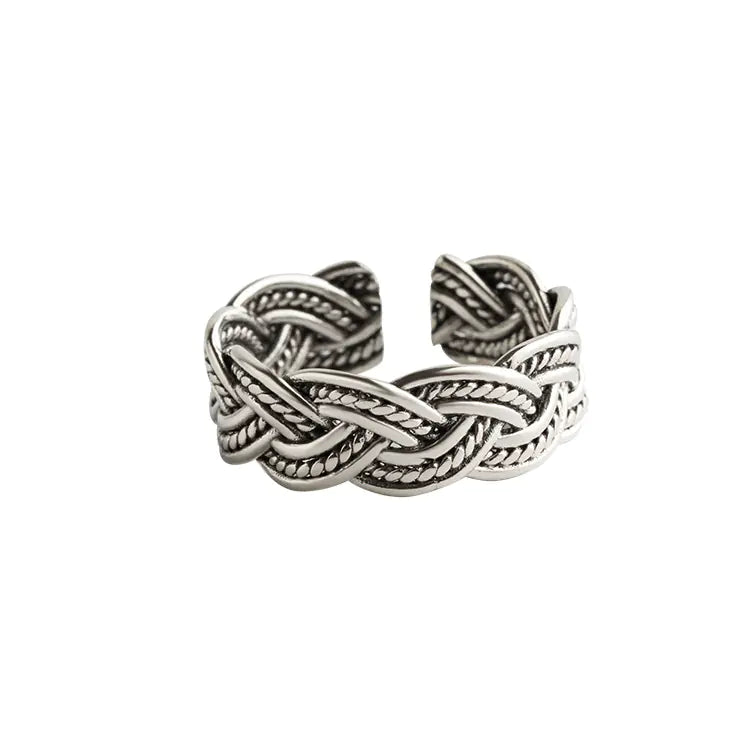 Open-Cut Hemp Rope Silver Ring