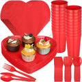 SiliFine 60 Pcs Valentines Day Party Supplies Bulk Serves 10 Valentines Day Plastic Dinnerware Set Disposable Plates Napkins Cups Spoons Forks Knives for Valentines Party Decorations (Red)