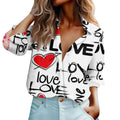 White L Womens Button Down Tops Valentines Date Tops for Women Roll Up Sleeve Womens Tops Trendy Lapel Collar Womens T-Shirts Valentines Day Print Fleece Blouse Girls Long Sleeve Shirts