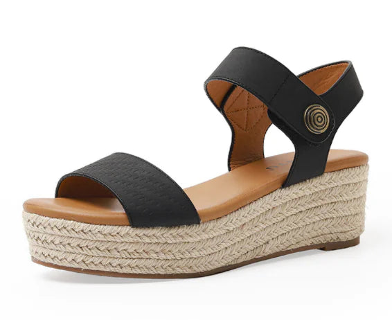 Leopard Print Thick-Soled Woven Hemp Women's Sandals