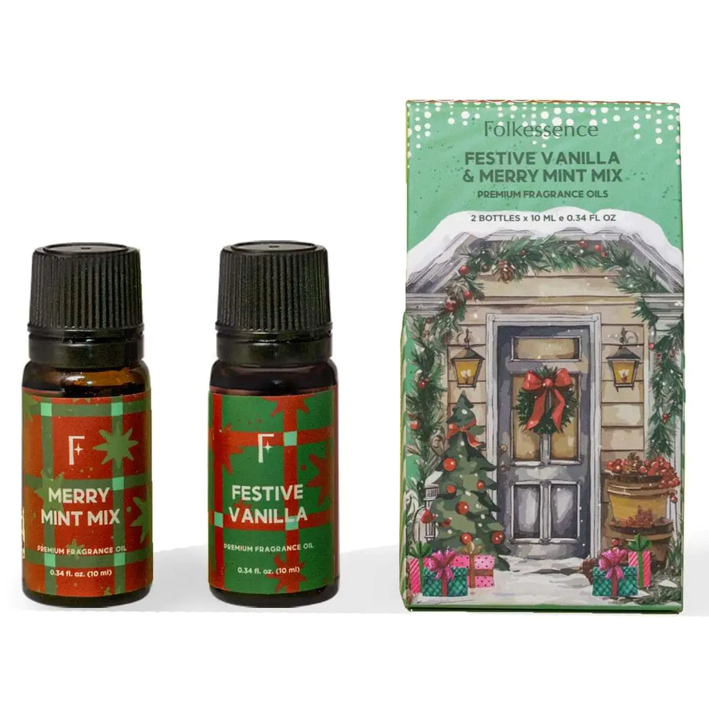 Folkulture Essential Oils for Diffuser for Home Set of 2 Christmas Fragrance Oils Set for Diffusers for Candle Making - Mint and Vanilla Essential Oil for Valentine Gifts for Her- 2x10 ML