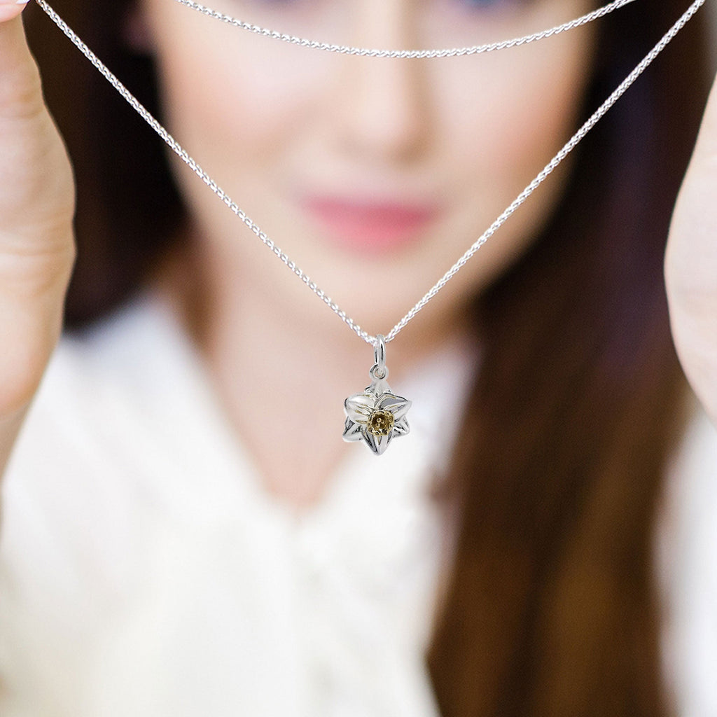Daffodil Flower Silver & Solid Gold Charm - Jays Shop uk