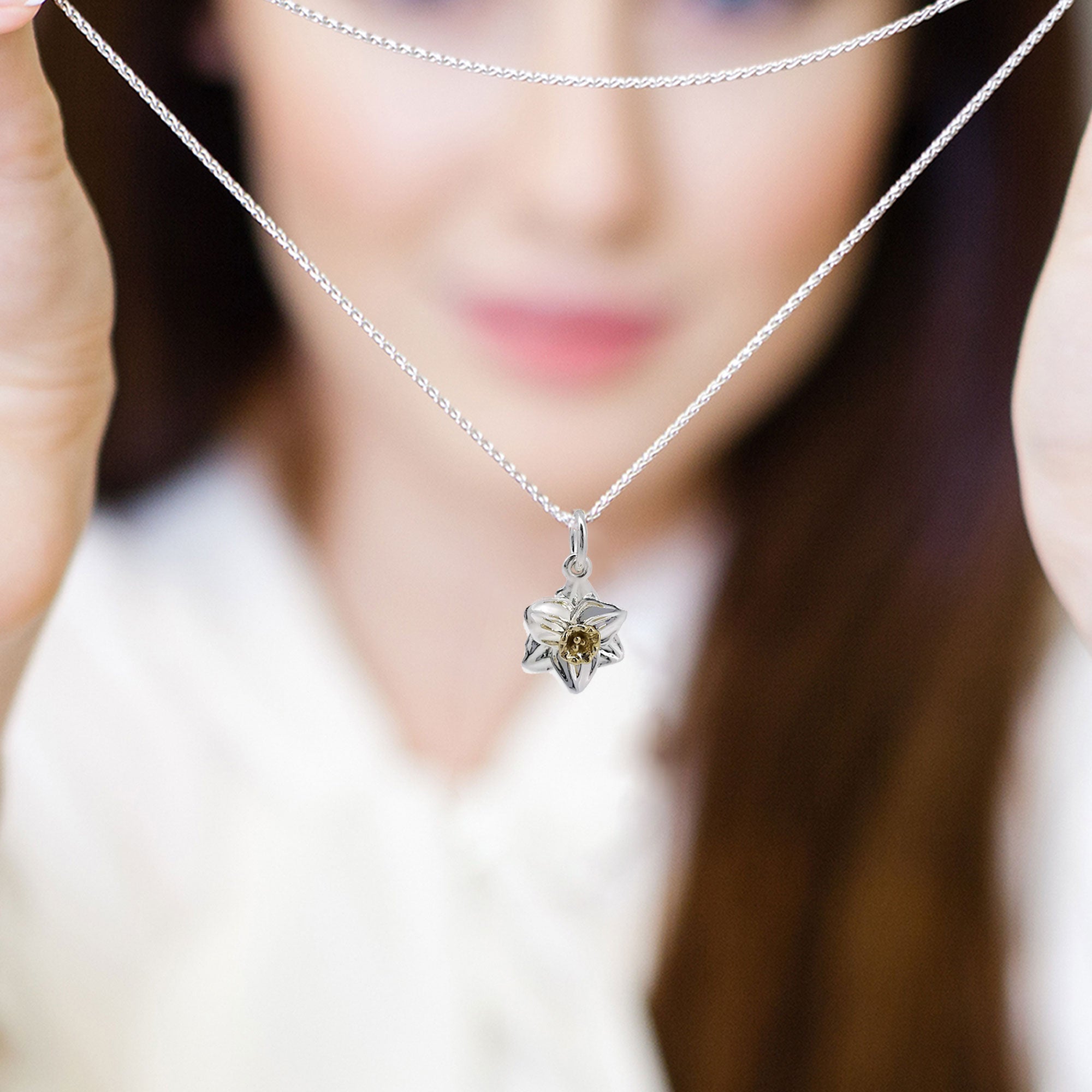 Daffodil Flower Silver & Solid Gold Charm - Jays Shop uk