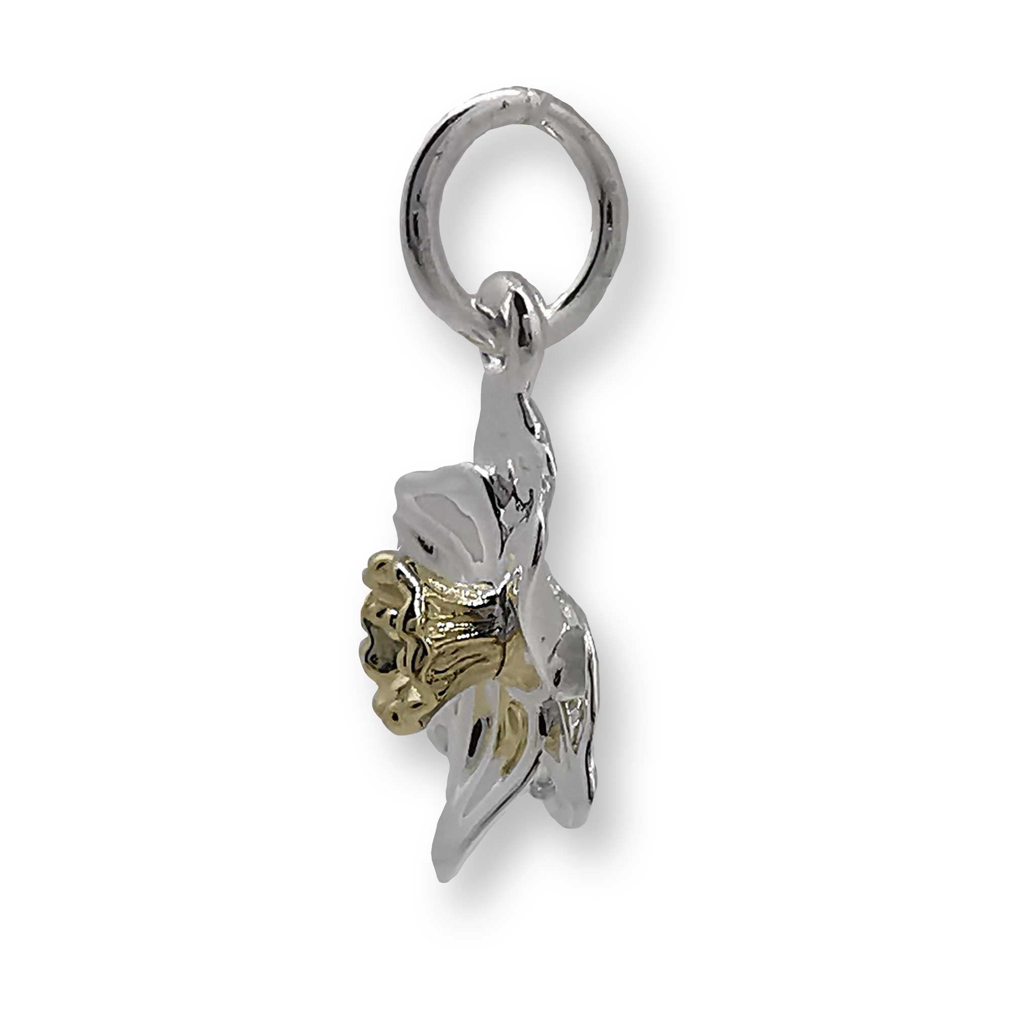 Daffodil Flower Silver & Solid Gold Charm - Jays Shop uk