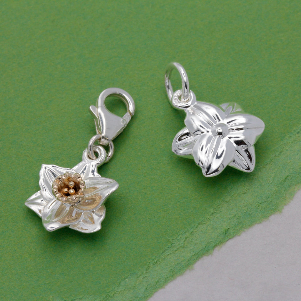 Daffodil Flower Silver & Solid Gold Charm - Jays Shop uk