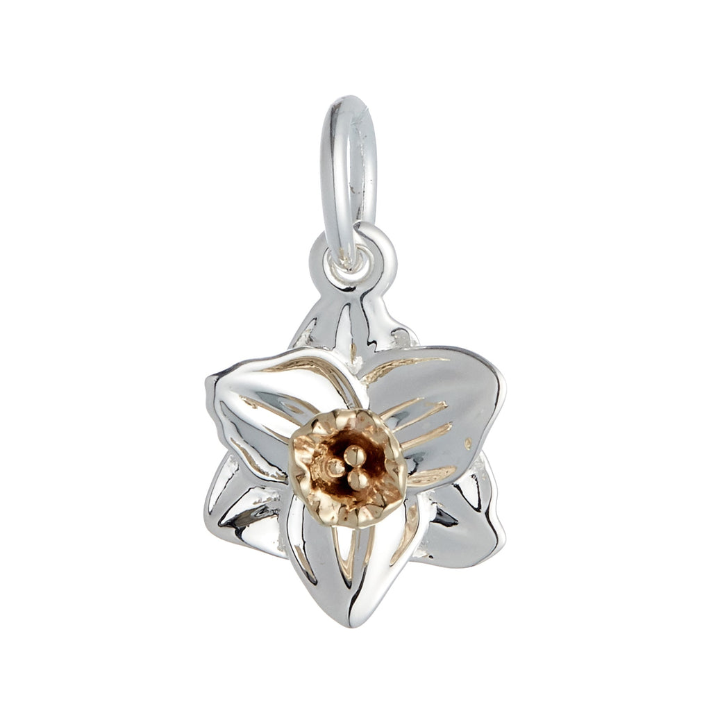 Daffodil Flower Silver & Solid Gold Charm - Jays Shop uk