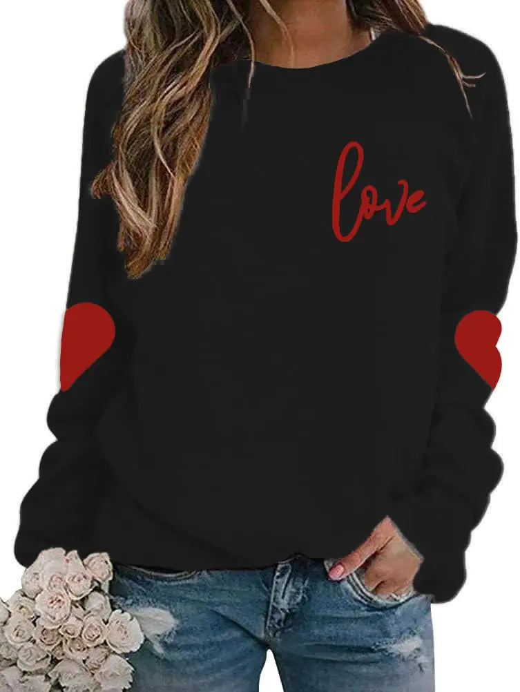 AIIWEIS Valentines Day Sweatshirt Women Love Heart Grahic Long Sleeve Shirt Casual Valentines Gifts Pullover Tops Black
