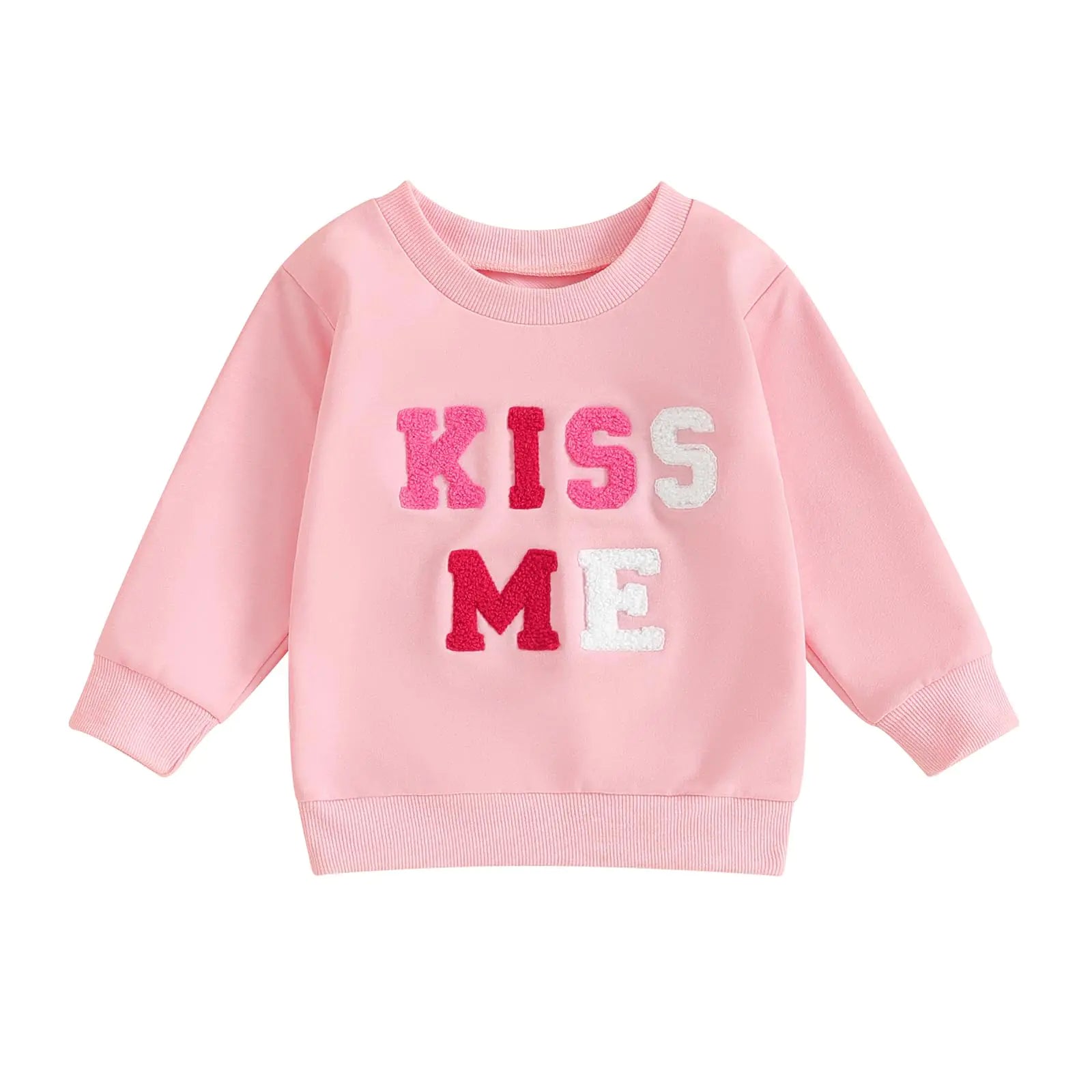 FIOMVA Toddler Baby Girl Valentines Day Outfits 0 3 6 9 12 18 24Months 2t 3t 4t Sweatshirt Sweater Top Shirt Spring Clothes (Valentine/Pink Kiss Me 6-12 Months)
