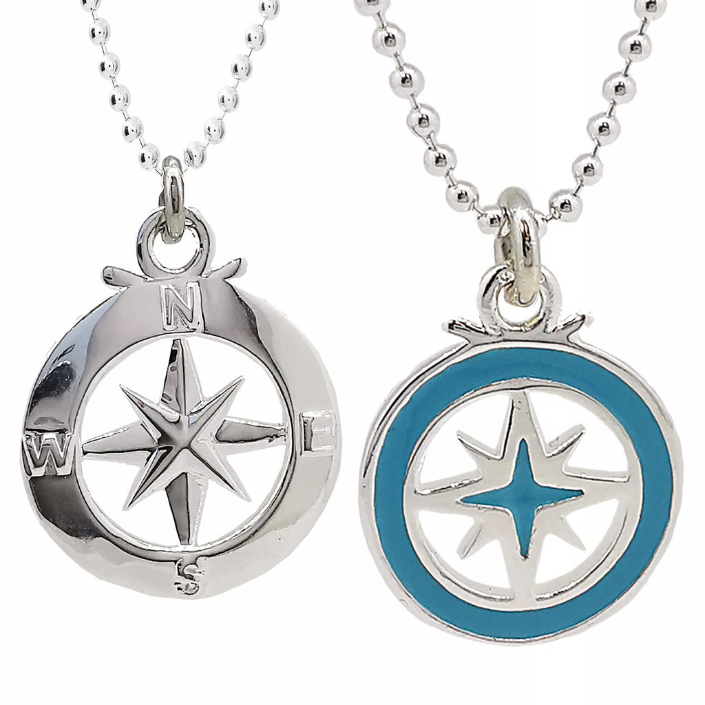 Enamel Outline Compass Large St Christopher Silver Necklace - Jays Shop uk