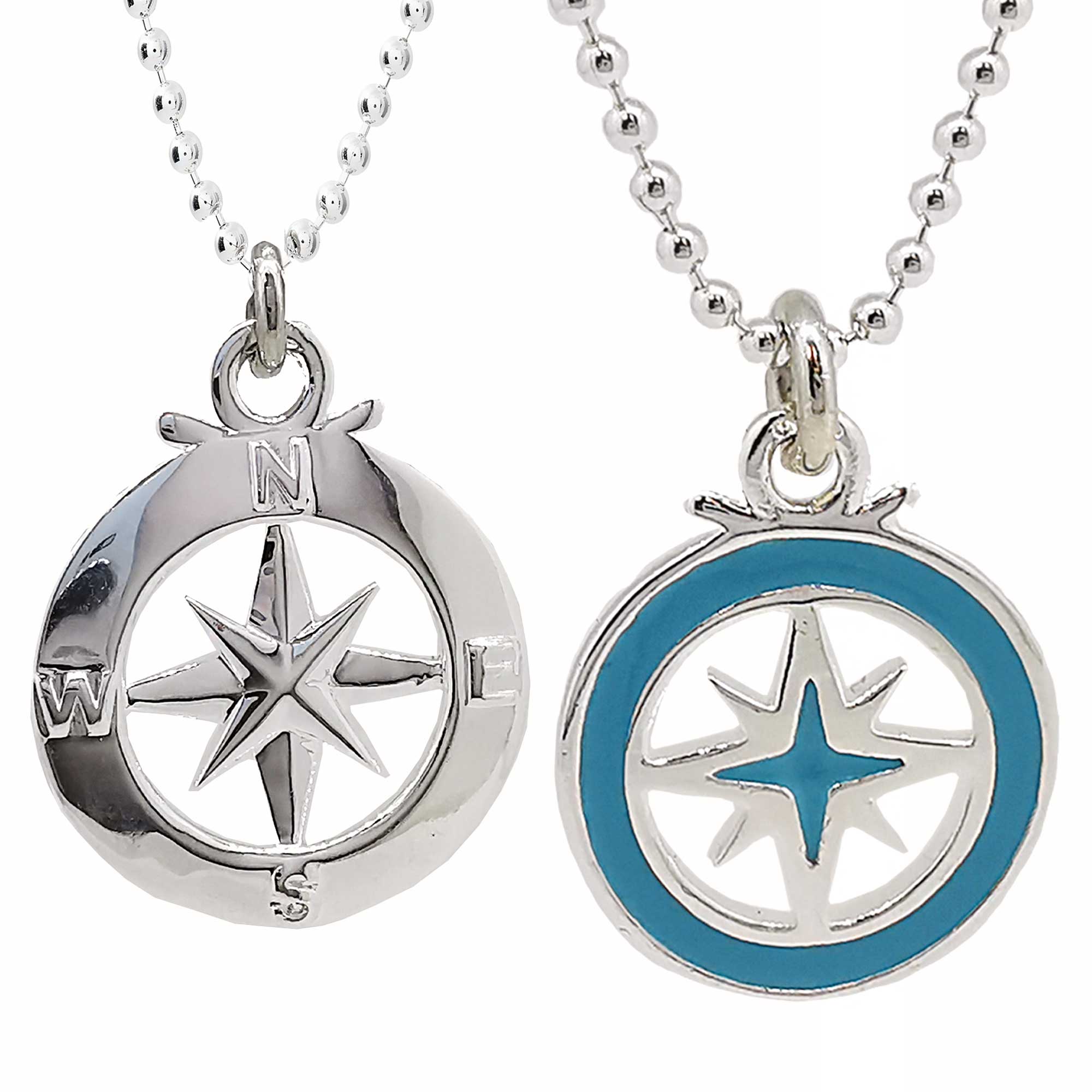 Enamel Outline Compass Large St Christopher Silver Necklace - Jays Shop uk