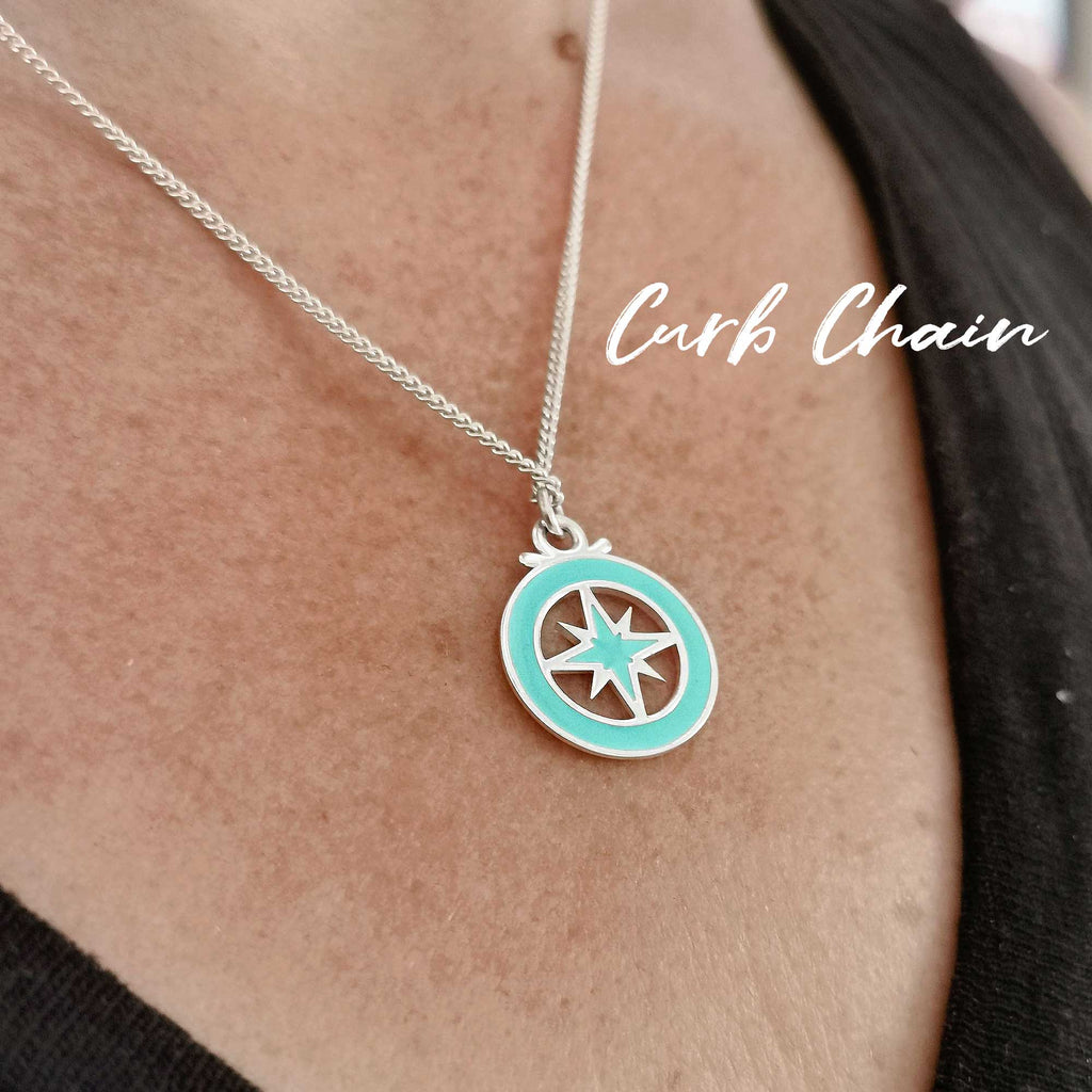 Enamel Outline Compass Large St Christopher Silver Necklace - Jays Shop uk