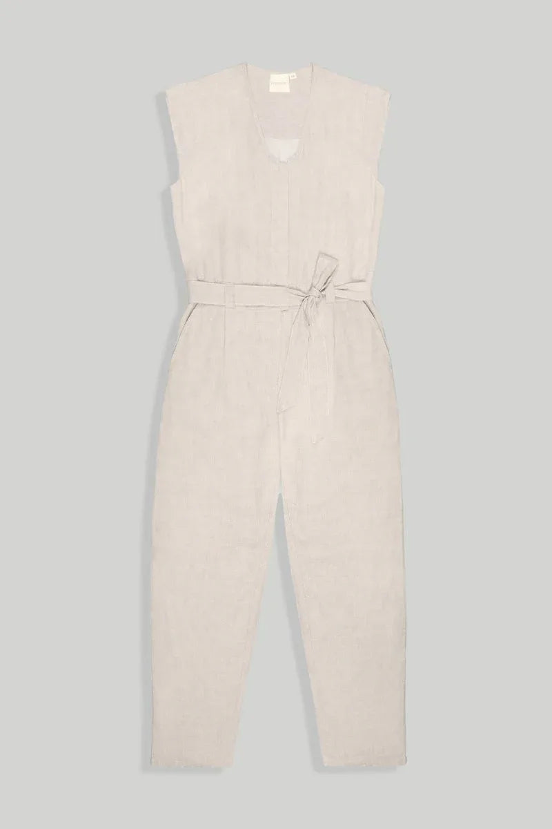 Light Beige Jumpsuit with V-Neck and Straight-Cut Legs | 100% Hemp for All-Day Comfort